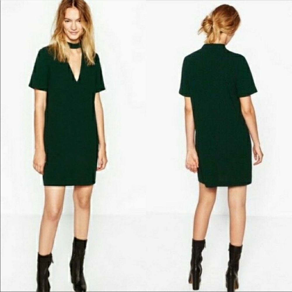 COPY - Zara Dark Green Choker V Neck Shift Dress
